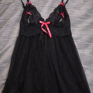 🎀🖤🩷Victoria's Secret Flirty Black Lace Sheer Babydoll🩷🖤🎀